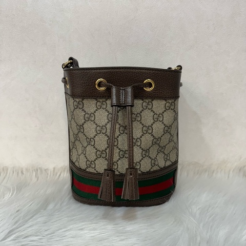 Gucci 550620 老花pvc綠紅綠水桶包Ophidia GG nano mini noe