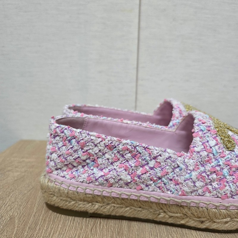 [ 季節限定🎄甜價出] Chanel粉白紫毛呢草編鉛筆鞋-7