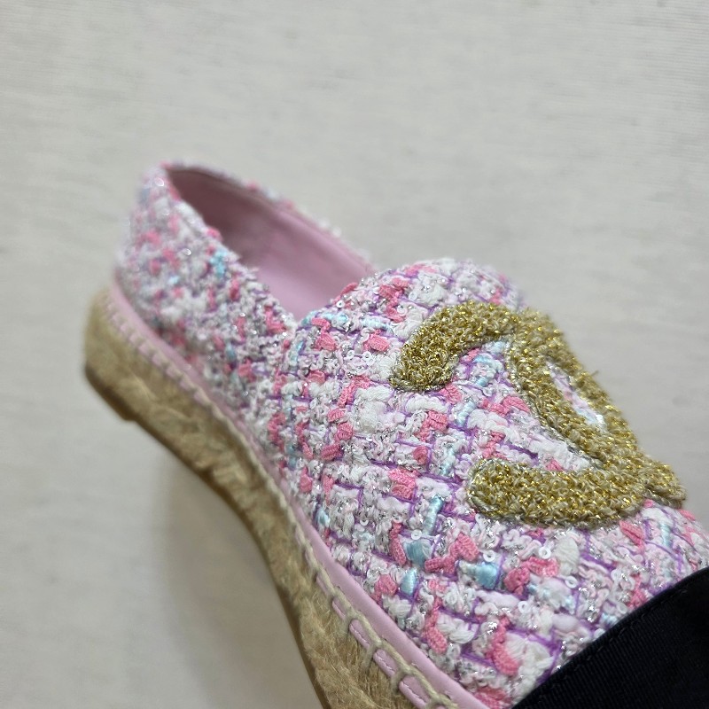 [ 季節限定🎄甜價出] Chanel粉白紫毛呢草編鉛筆鞋-13