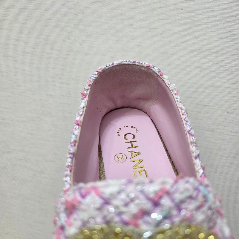 [ 季節限定🎄甜價出] Chanel粉白紫毛呢草編鉛筆鞋-14
