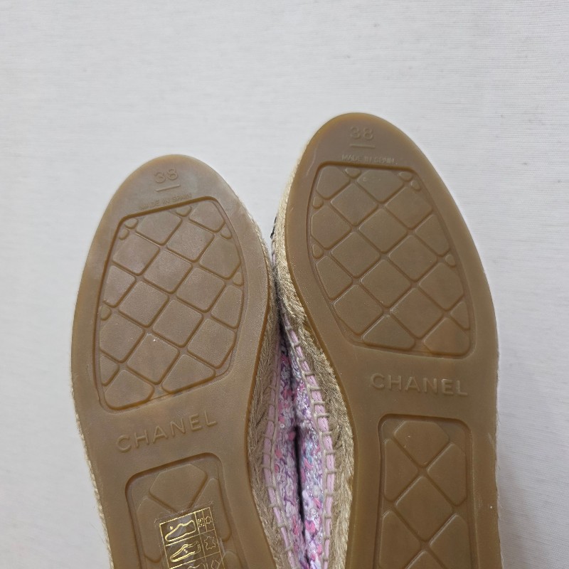 [ 季節限定🎄甜價出] Chanel粉白紫毛呢草編鉛筆鞋-15