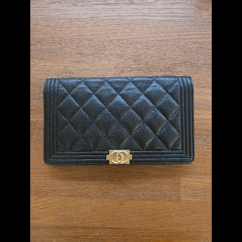 Chanel BOY對開長夾黑金-0
