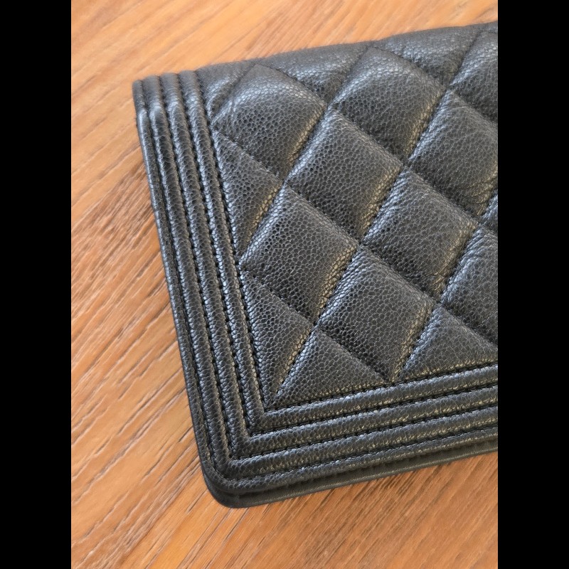 Chanel BOY對開長夾黑金-9