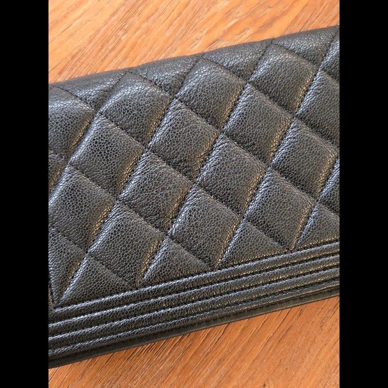 Chanel BOY對開長夾黑金-10