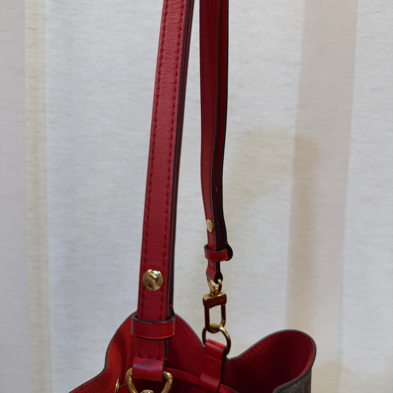 LV 原花拼紅牛皮Neo Noe MM金釦束口肩斜背水桶包M44021-19
