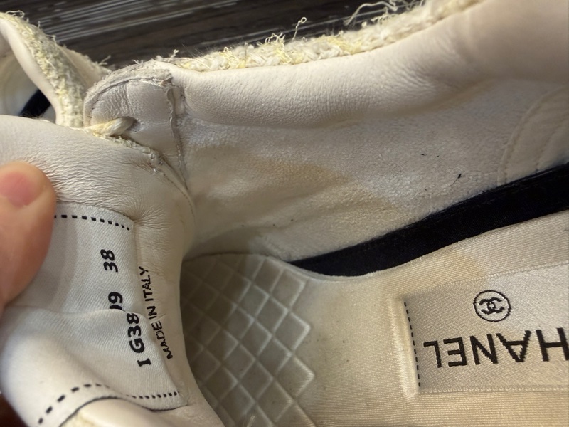 Chanel 白黃毛呢拼米色麂皮運動鞋-9
