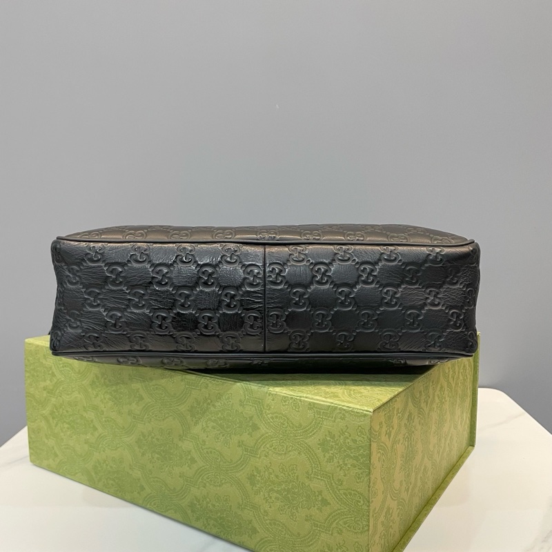 古馳/Gucci 黑色牛皮雙G壓花男士斜挎包 單肩包 尺寸32x9x28cm-4