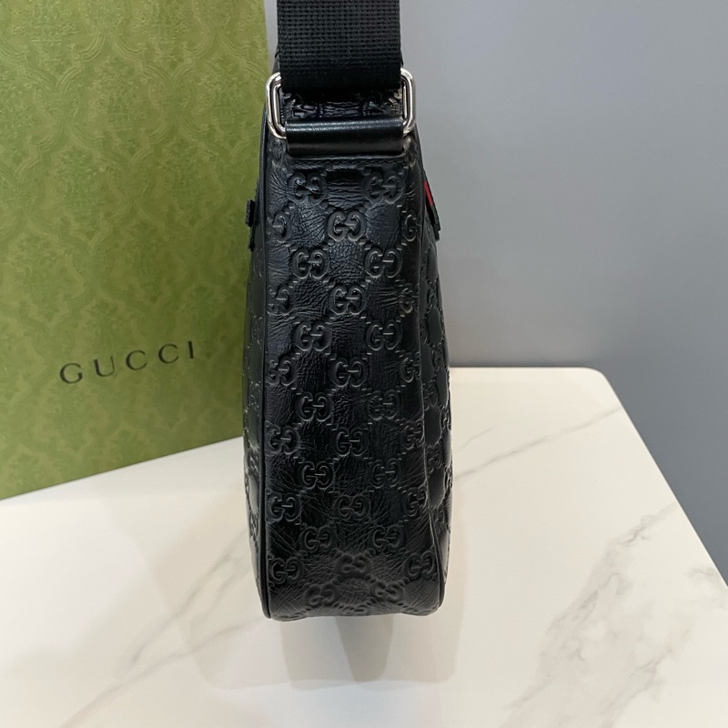 古馳/Gucci 黑色牛皮雙G壓花男士斜挎包 單肩包 尺寸32x9x28cm-6