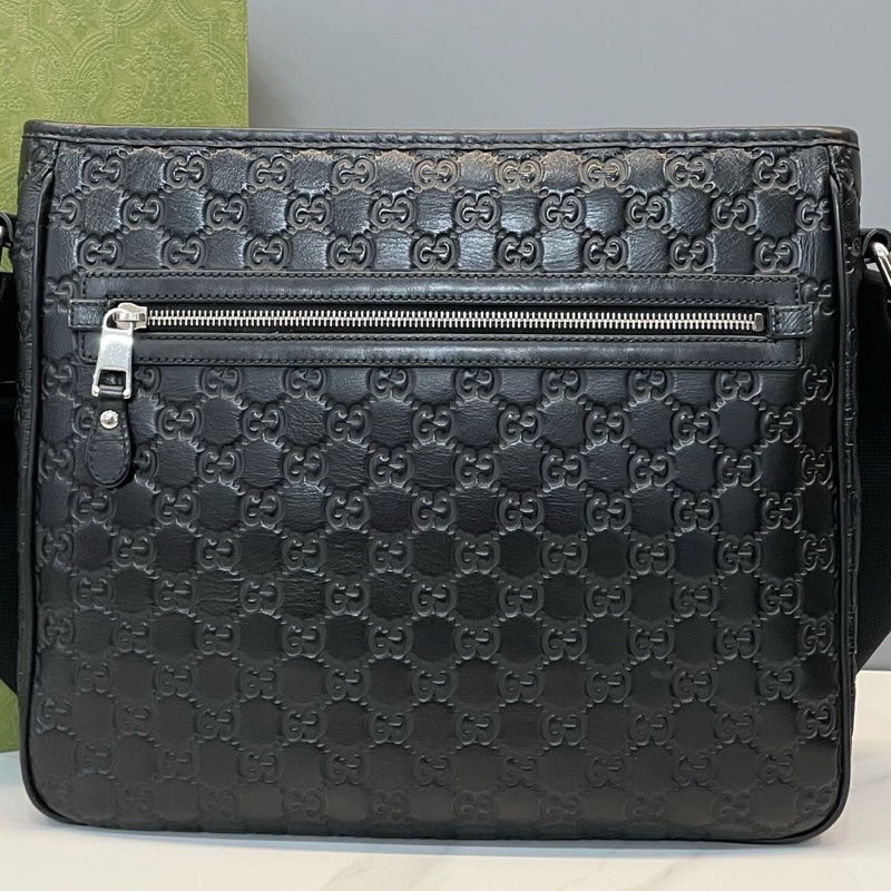 古馳/Gucci 黑色牛皮雙G壓花男士斜挎包 單肩包 尺寸32x9x28cm-10
