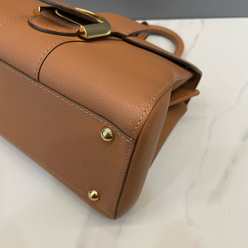 德尔沃/Delvaux 焦糖色金扣牛皮手提包 斜挎包 尺寸 20x11.5x16cm-6