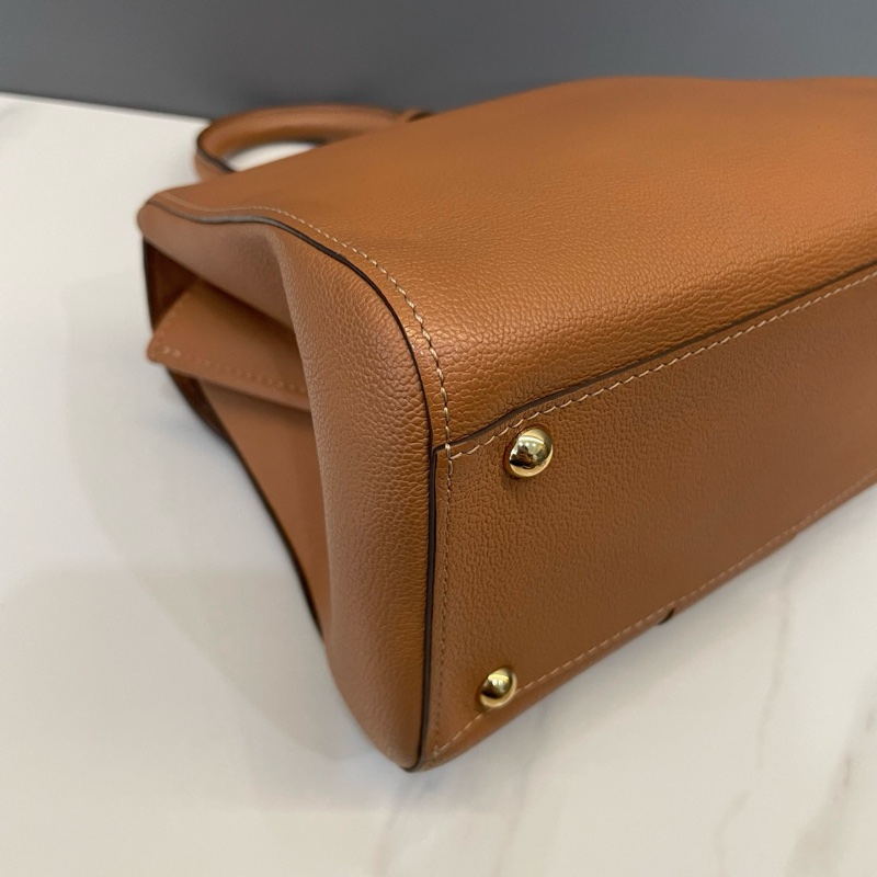 德尔沃/Delvaux 焦糖色金扣牛皮手提包 斜挎包 尺寸 20x11.5x16cm-7