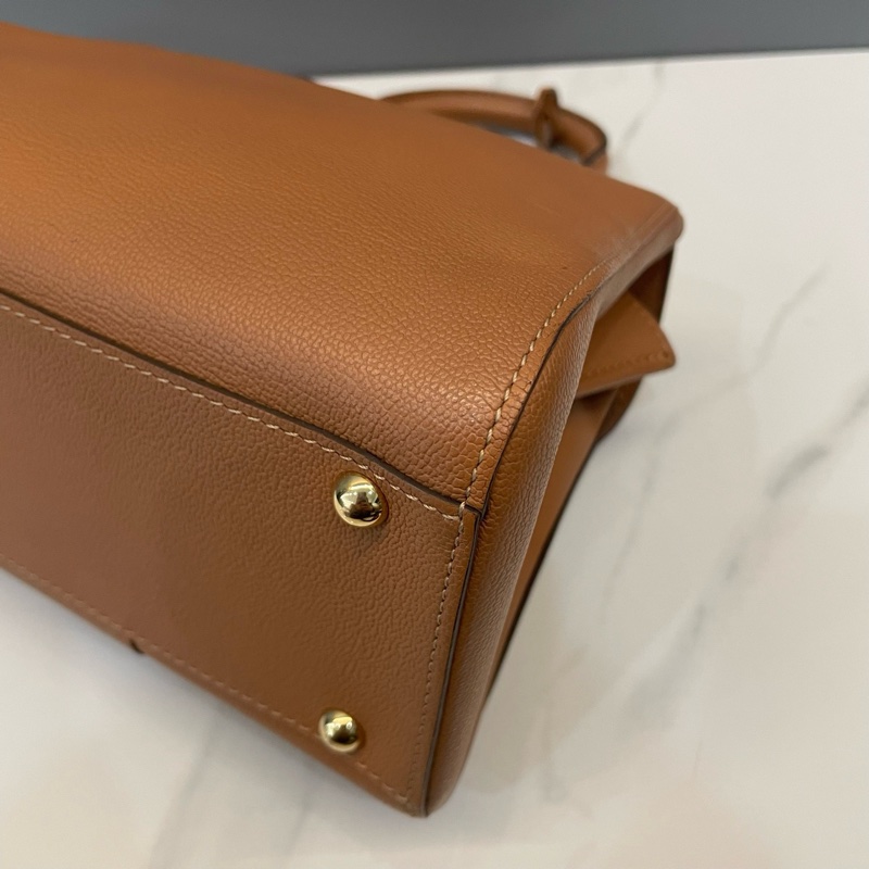 德尔沃/Delvaux 焦糖色金扣牛皮手提包 斜挎包 尺寸 20x11.5x16cm-8
