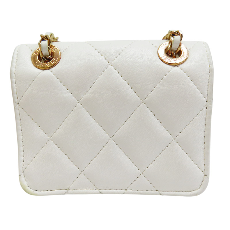 白色 牛皮 腰包 金扣-1