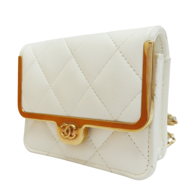 白色 牛皮 腰包 金扣-2