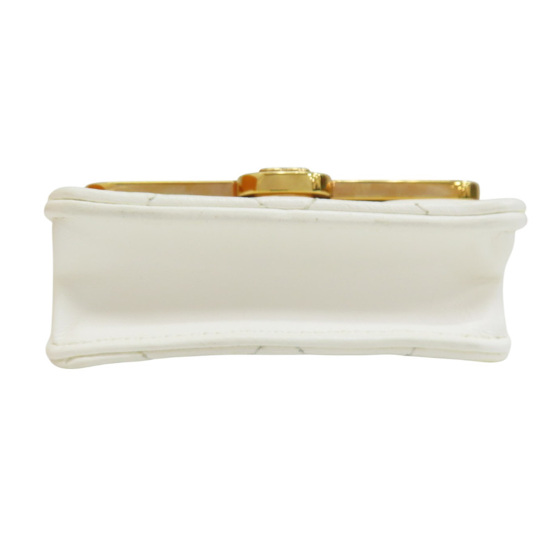 白色 牛皮 腰包 金扣-3