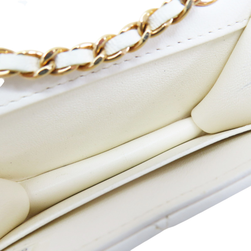 白色 牛皮 腰包 金扣-4