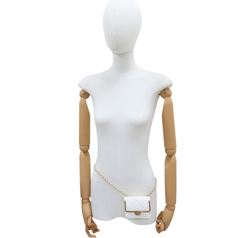 白色 牛皮 腰包 金扣-7