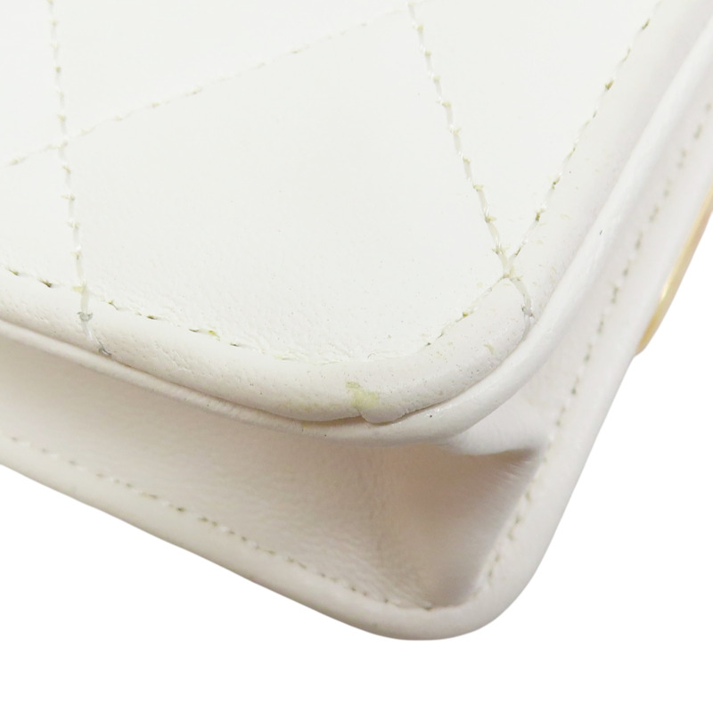 白色 牛皮 腰包 金扣-11