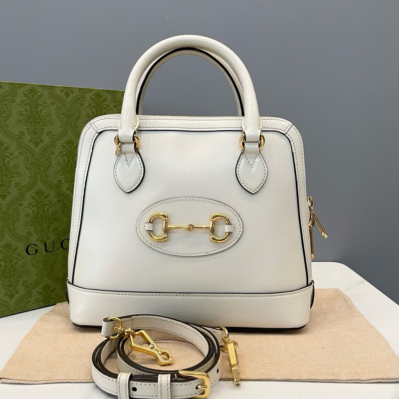 古馳 Horsebit 1955 白色復古馬銜扣 貝殼包單肩斜挎手提包 尺寸:25*9*22-0