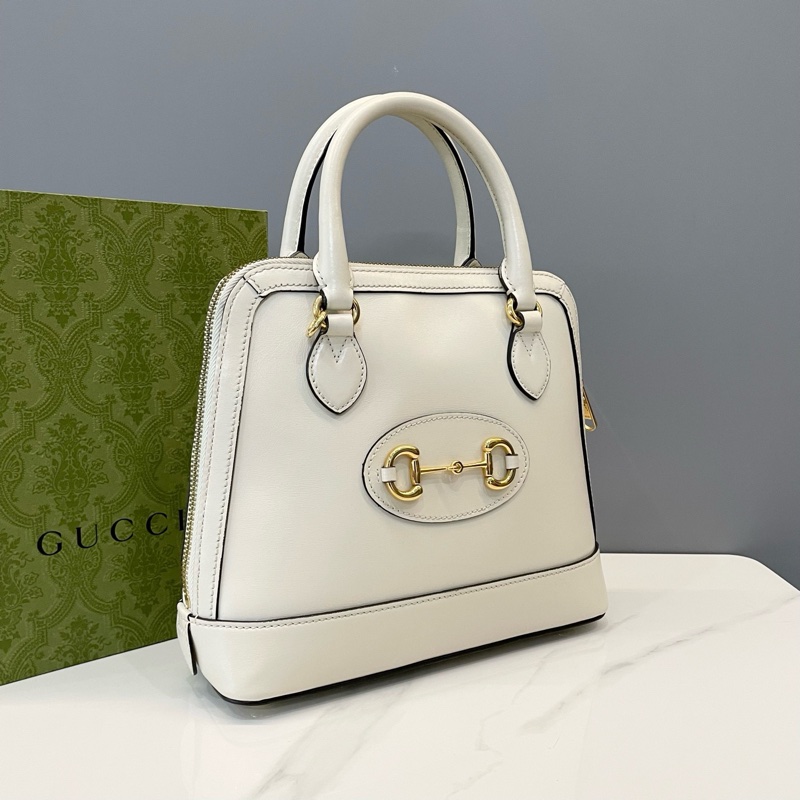 古馳 Horsebit 1955 白色復古馬銜扣 貝殼包單肩斜挎手提包 尺寸:25*9*22-1