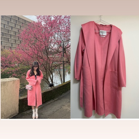 有實穿影片 Max Mara CUCITO A MANO 粉色羊絨大衣100%Cashmere