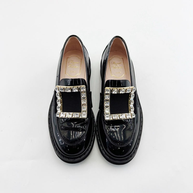 Roger Vivier/RV 黑金色 鑽扣樂福鞋 黑色漆皮材質 搭配方扣水鑽 尺碼:37碼-0