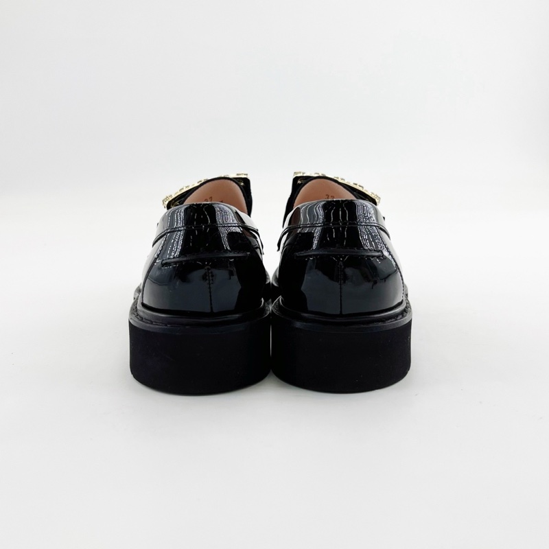 Roger Vivier/RV 黑金色 鑽扣樂福鞋 黑色漆皮材質 搭配方扣水鑽 尺碼:37碼-3
