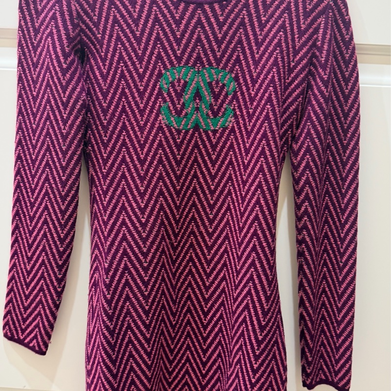 Chanel 洋裝 大logo 針織洋裝 針織上衣 36碼 玫粉色 明星同款-0