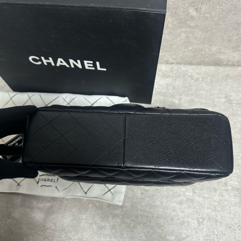 正品 Chanel jumbo 經典黑銀荔枝皮-5