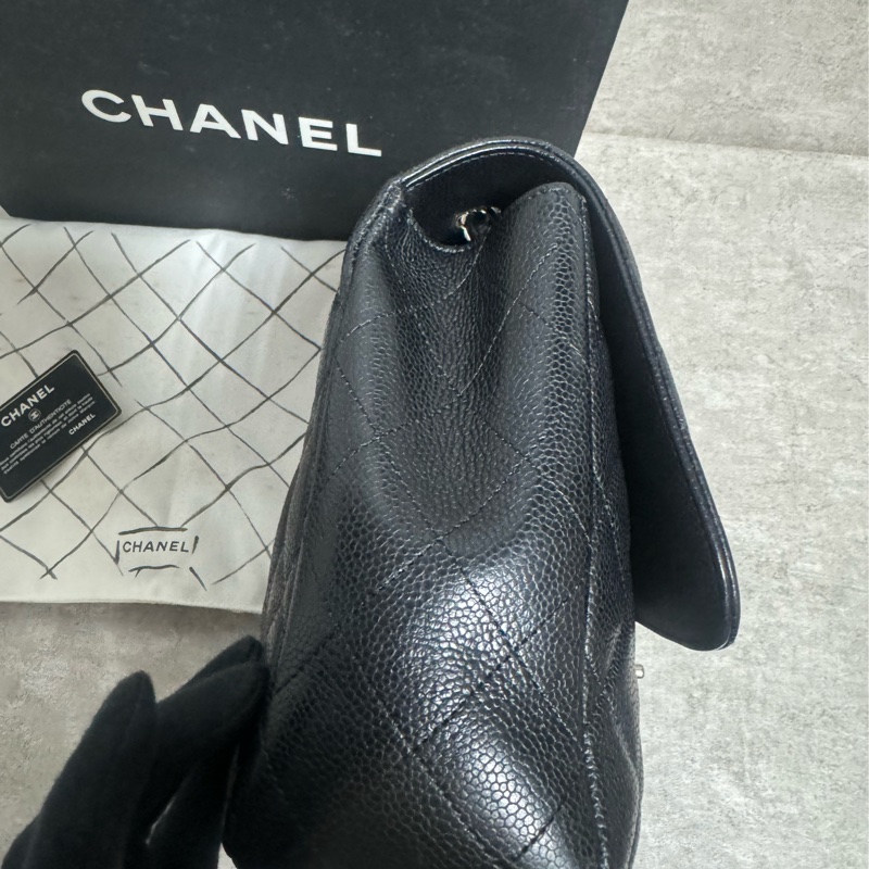 正品 Chanel jumbo 經典黑銀荔枝皮-6