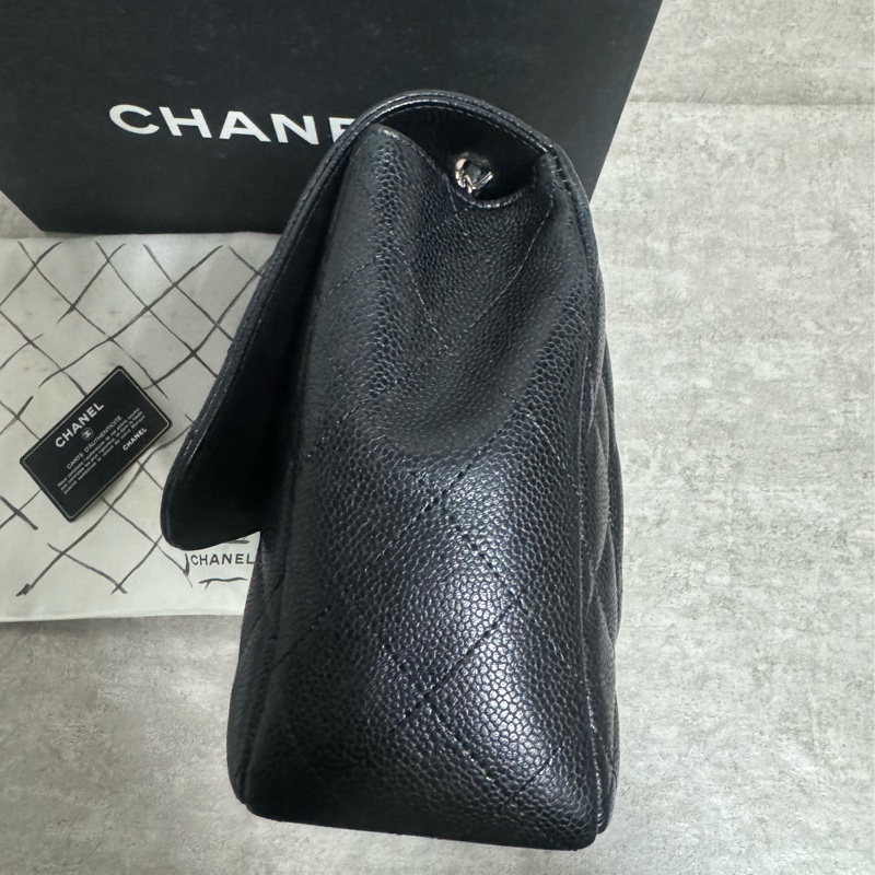 正品 Chanel jumbo 經典黑銀荔枝皮-7