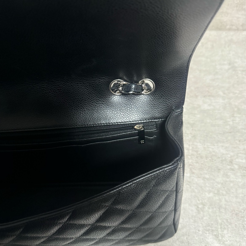 正品 Chanel jumbo 經典黑銀荔枝皮-9