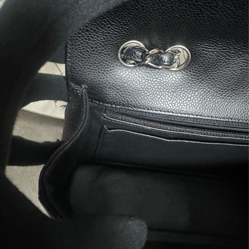 正品 Chanel jumbo 經典黑銀荔枝皮-13