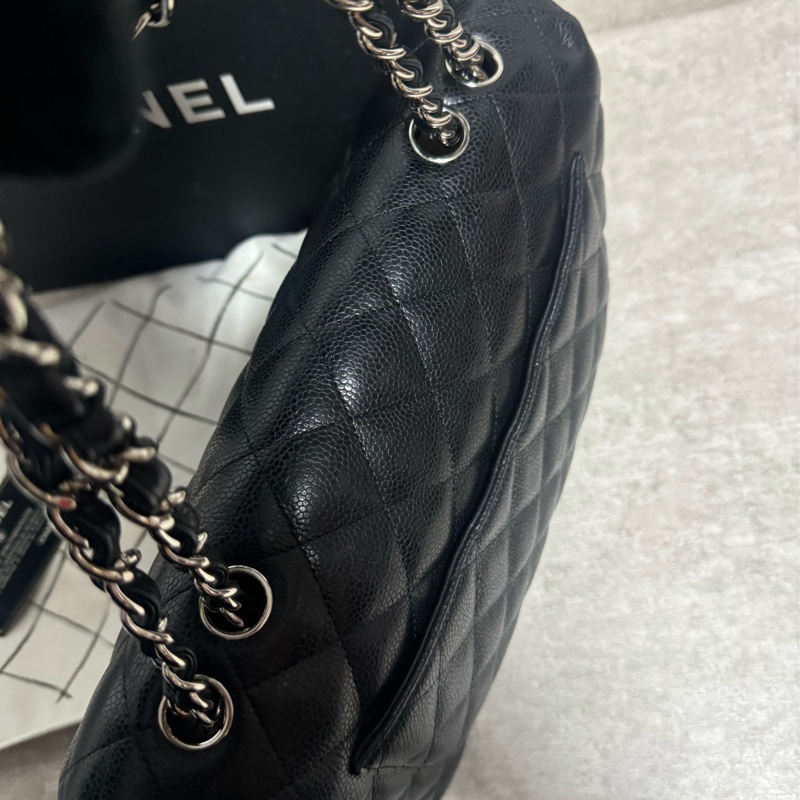 正品 Chanel jumbo 經典黑銀荔枝皮-16