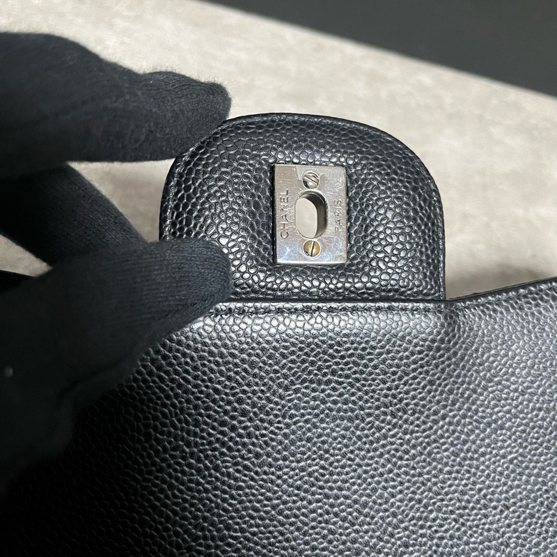 專屬賣場正品 Chanel jumbo 經典黑銀荔枝皮-22