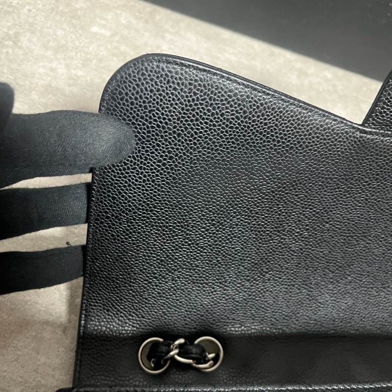 專屬賣場正品 Chanel jumbo 經典黑銀荔枝皮-24