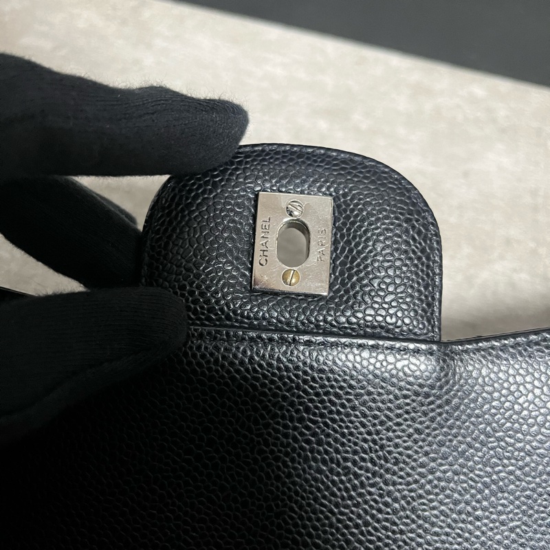 專屬賣場正品 Chanel jumbo 經典黑銀荔枝皮-25