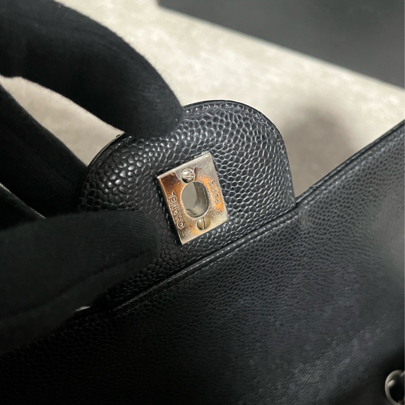 專屬賣場正品 Chanel jumbo 經典黑銀荔枝皮-31