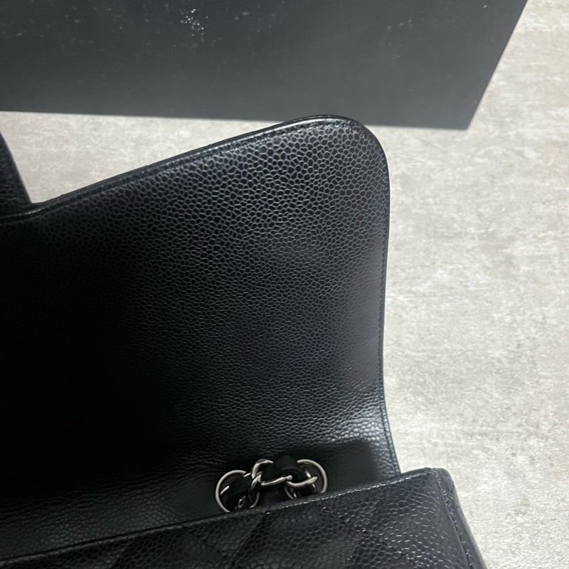 專屬賣場正品 Chanel jumbo 經典黑銀荔枝皮-18