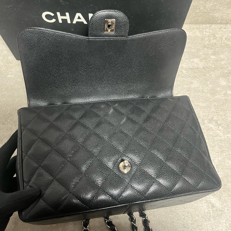 專屬賣場正品 Chanel jumbo 經典黑銀荔枝皮-19