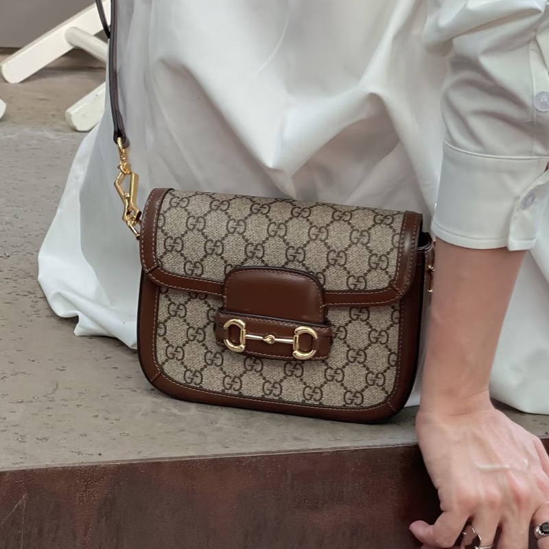 復古時髦感🔔Gucci古馳1955馬銜扣老花Mini馬鞍包單肩斜挎包-0