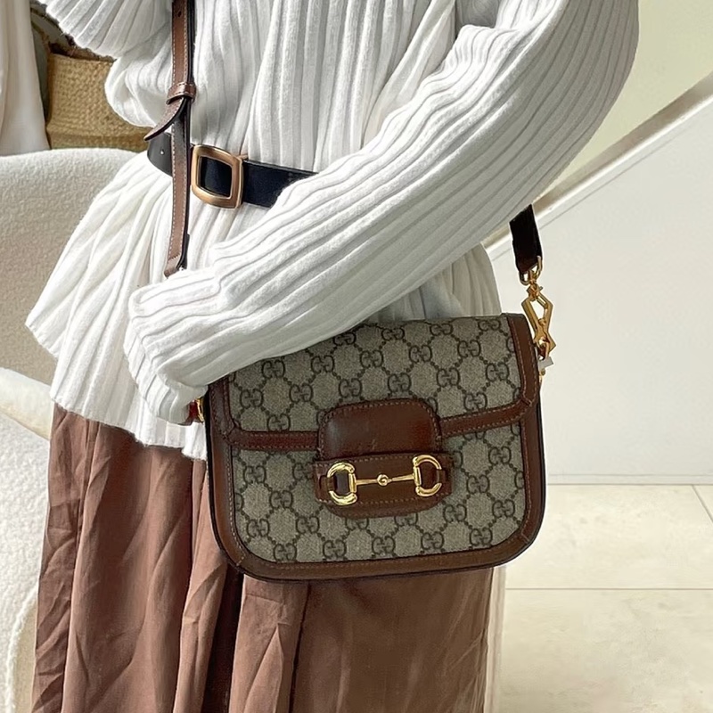 復古時髦感🔔Gucci古馳1955馬銜扣老花Mini馬鞍包單肩斜挎包-1