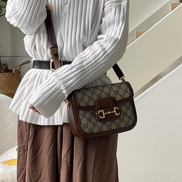 復古時髦感🔔Gucci古馳1955馬銜扣老花Mini馬鞍包單肩斜挎包-2