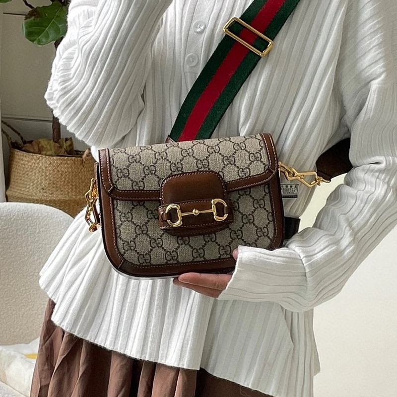 復古時髦感🔔Gucci古馳1955馬銜扣老花Mini馬鞍包單肩斜挎包-5