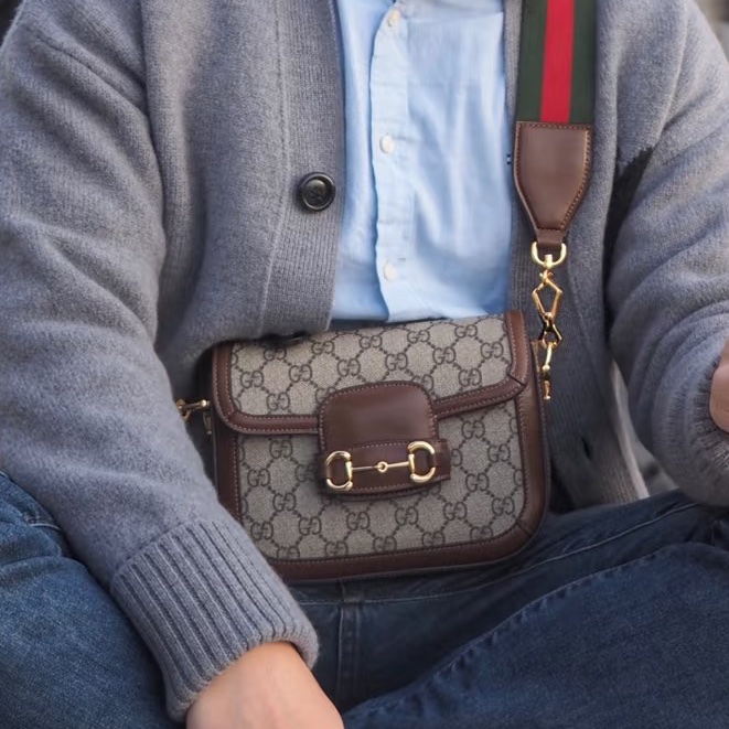 復古時髦感🔔Gucci古馳1955馬銜扣老花Mini馬鞍包單肩斜挎包-7