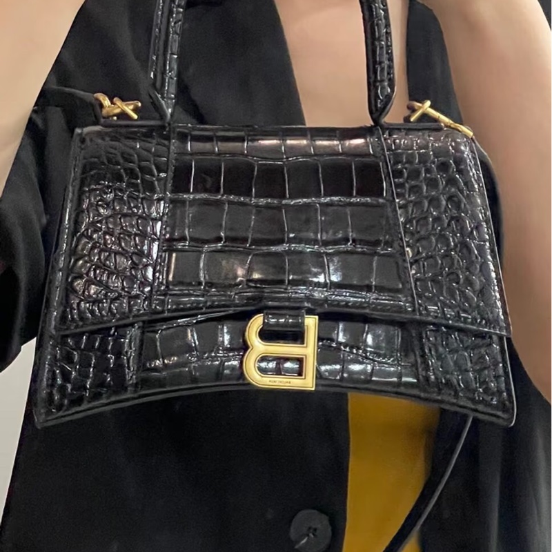 炸街必備😎99新🆕Balenciaga巴黎世家黑色鱷魚壓紋s沙漏包手提包-2