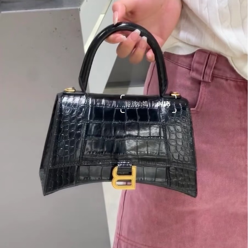 炸街必備😎99新🆕Balenciaga巴黎世家黑色鱷魚壓紋s沙漏包手提包-5
