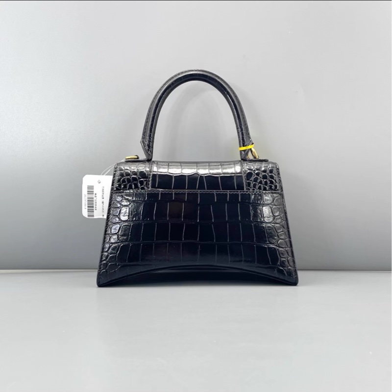 炸街必備😎99新🆕Balenciaga巴黎世家黑色鱷魚壓紋s沙漏包手提包-9