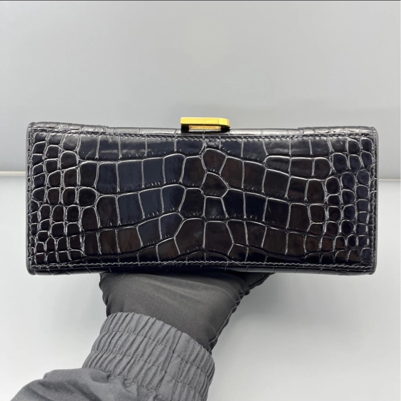 炸街必備😎99新🆕Balenciaga巴黎世家黑色鱷魚壓紋s沙漏包手提包-11