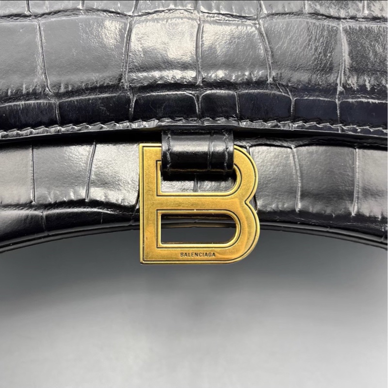 炸街必備😎99新🆕Balenciaga巴黎世家黑色鱷魚壓紋s沙漏包手提包-12